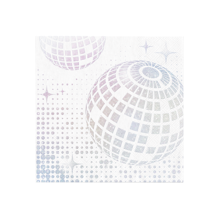 Servetėlės „Baltos su sidabriniais disco kamuoliais" , 33 x 33 cm / 10 vnt.