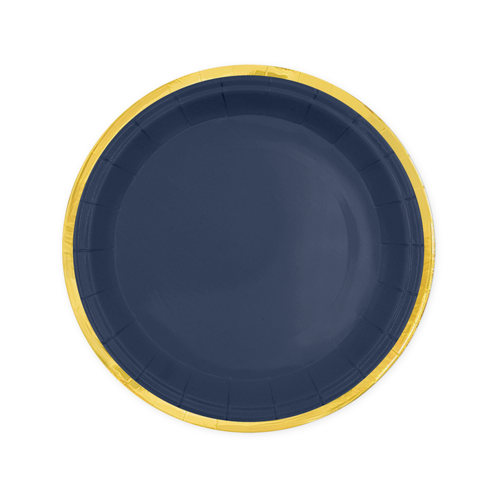 Popierinės lėkštės tamsiai mėlynos su auksiniu krašteliu (18 cm, 6 vnt.)