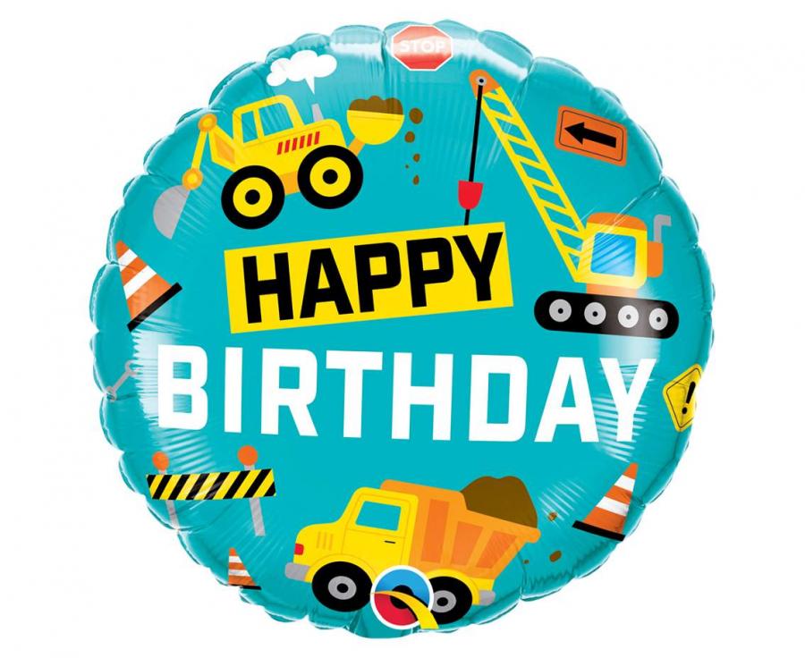 Folinis balionas "Happy Birthday- Construction"