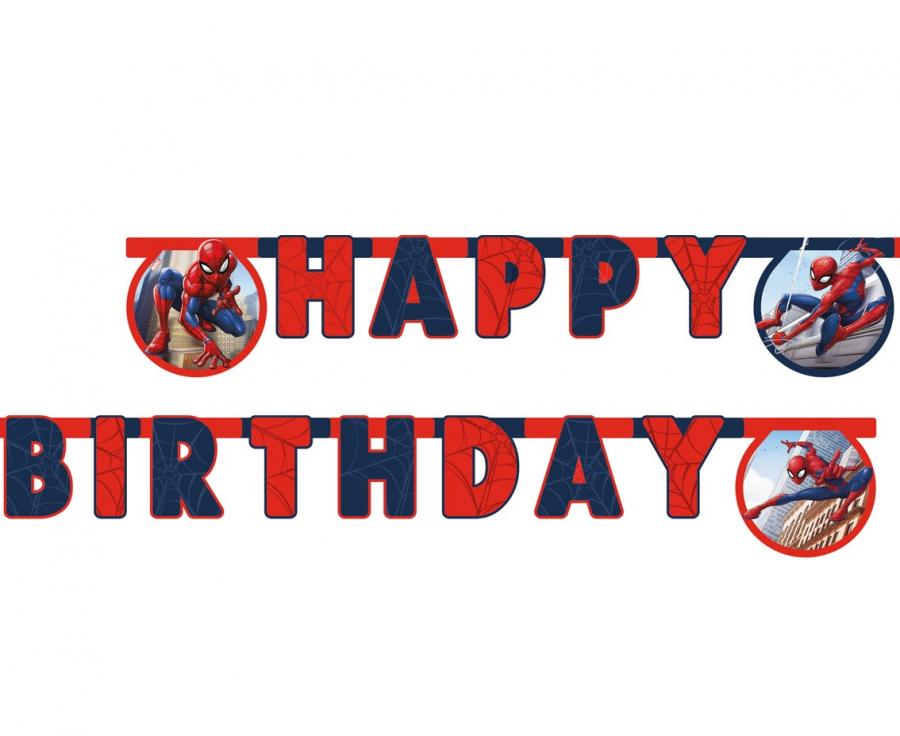 Popierinė vėliavėlių girlianda "Spiderman / happy birthday "