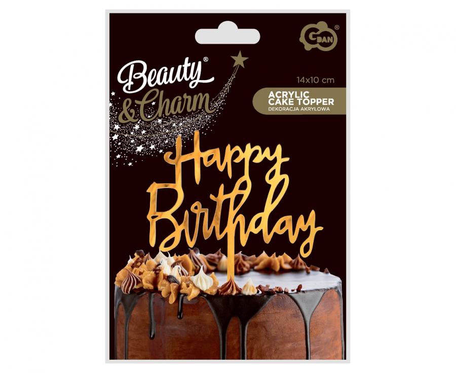 Torto smeigtukas 'Happy Birthday' aukso spalvos, 14x10 cm