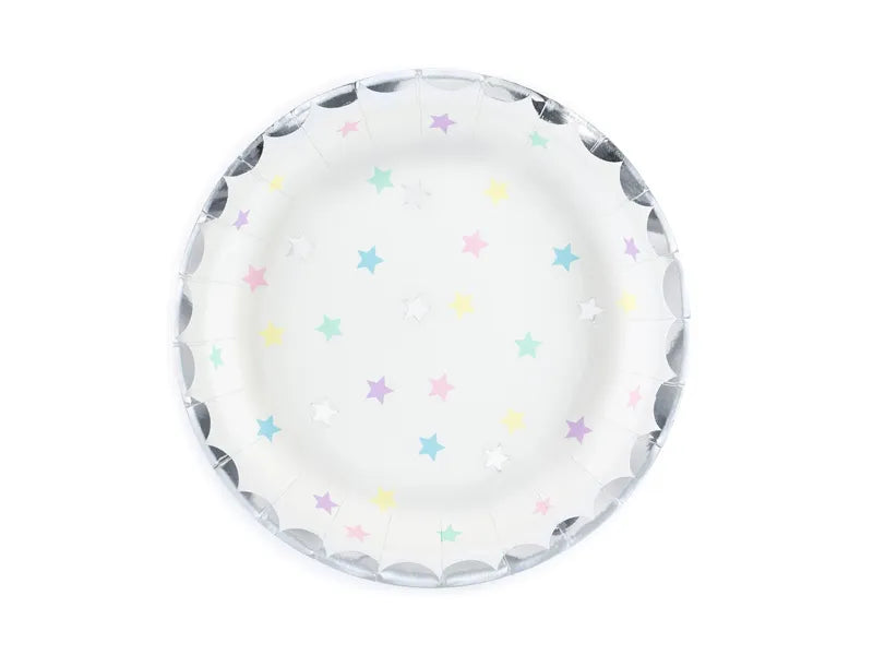 Popierinės lėkštutės "Su spalvotomis žvaigždutėmis" (6vnt./18cm)