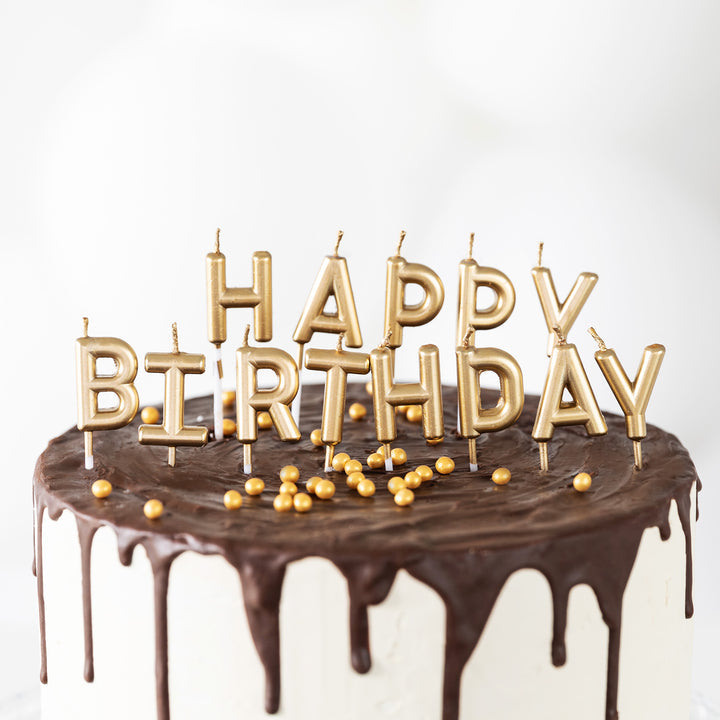 Žvakutės "Happy birthday" 7,5 cm, auksinės