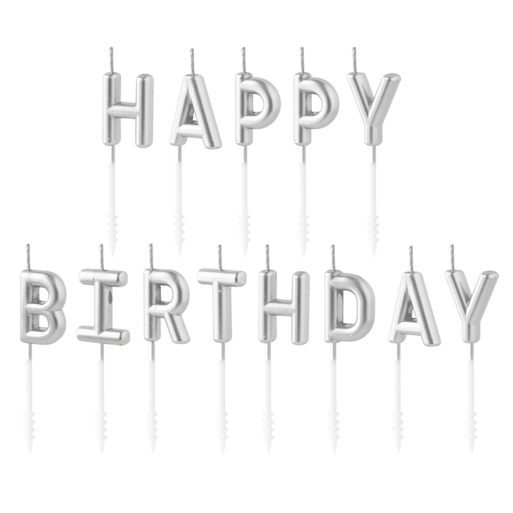 Žvakutės "Happy birthday" 7,5 cm, sidabrinės