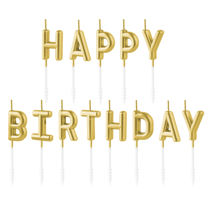 Žvakutės "Happy birthday" 7,5 cm, auksinės
