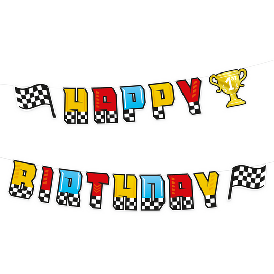 Popierinė  girlianda "Happy birthday" lenktynės 120x17cm