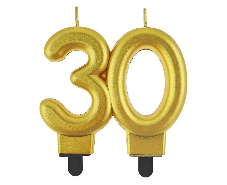 Žvakutė skaičius "30" ( auksinė , 8,0 cm)