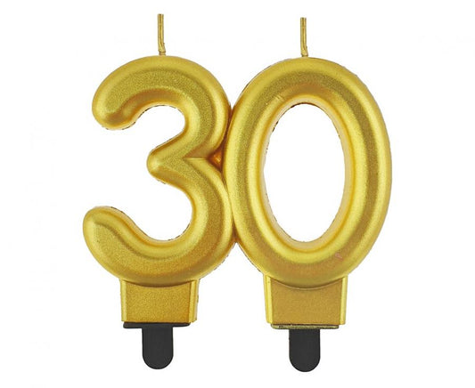 Žvakutė skaičius "30" ( auksinė , 8,0 cm)