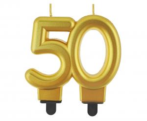 Žvakutė skaičius "50" ( auksinė metalinė, 8,0 cm)