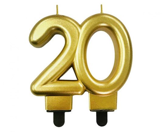 Žvakutė skaičius "20" ( auksinė , 8,0 cm)