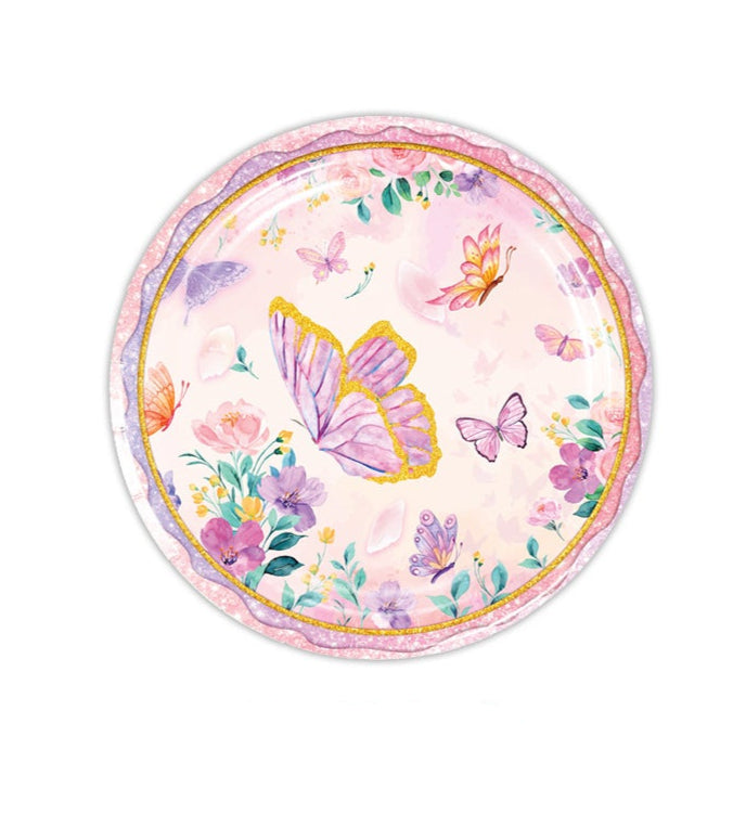 Popierinės lėkštutės "Drugeliai " (10 vnt./18 cm)