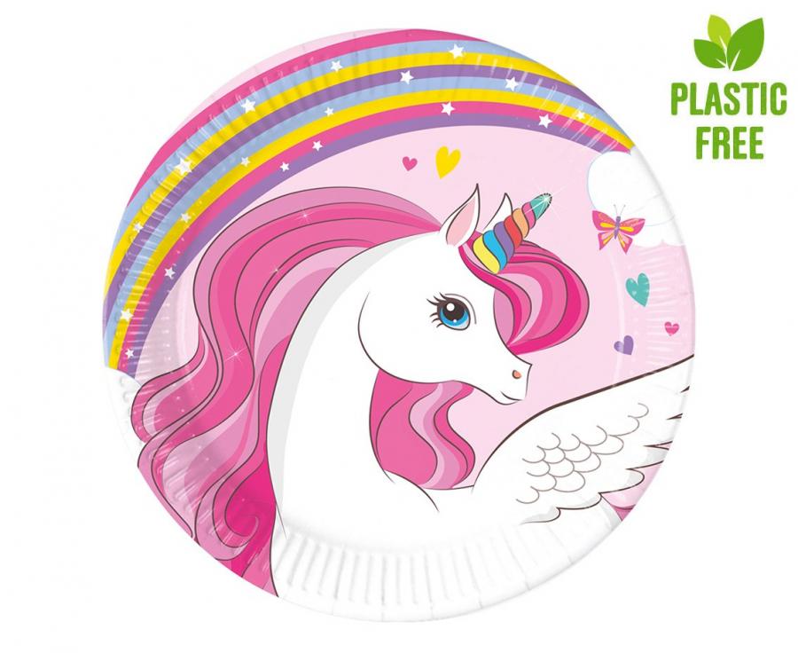 Popierinės lėkštutės "Unicorn Rainbow Colors" (8 vnt./20 cm)