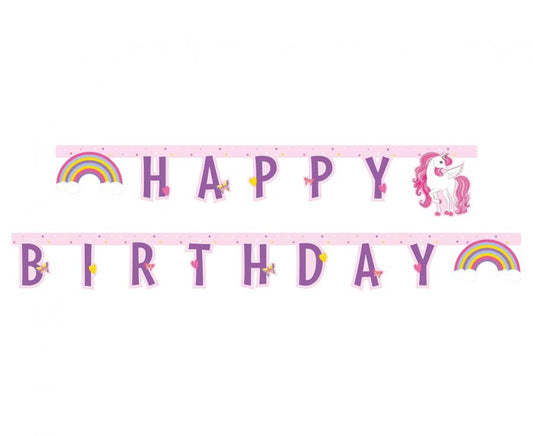 Popierinė girlianda "Unicorn Rainbow Colors- Happy Birthday"