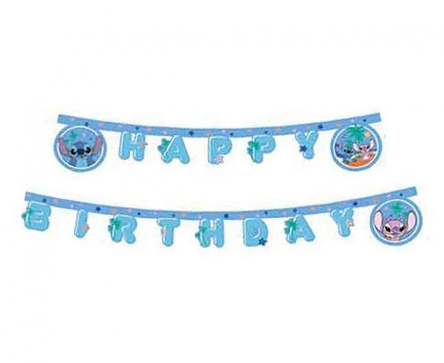 Popierinė vėliavėlių girlianda "Stitch / happy birthday "