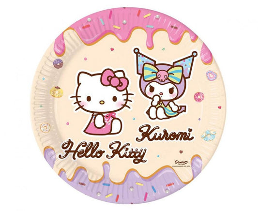 Popierinės lėkštutės "Hello Kitty ir Kuromi " (8 vnt./23 cm)