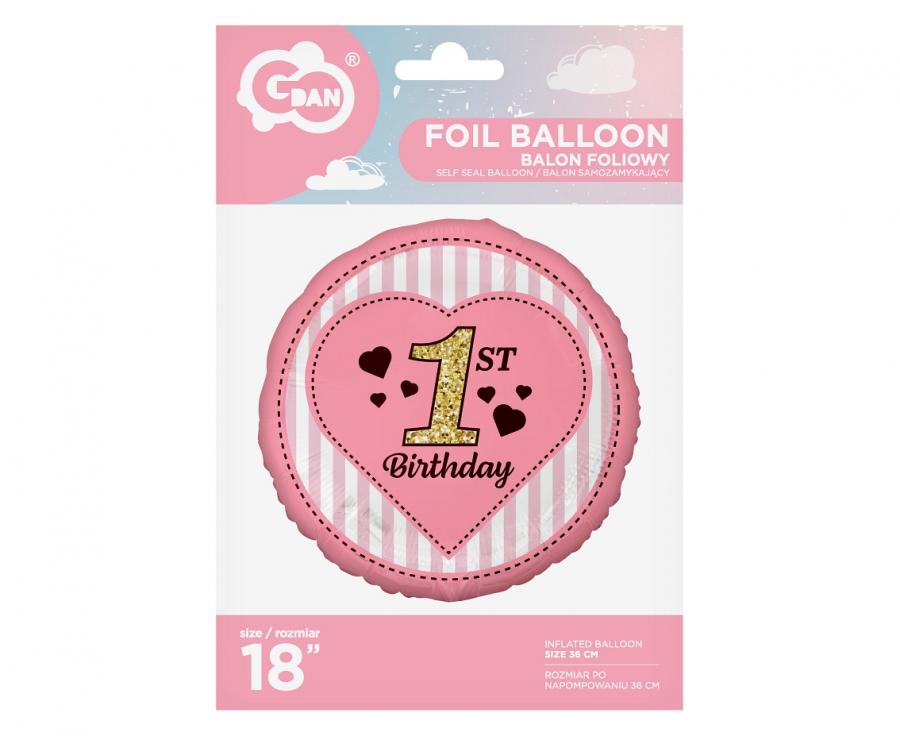 Folinis balionas širdelė "1st Birthday"