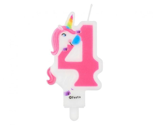 Žvakutė skaičius "4" su vienaragiu "Unicorn" (7,8cm)