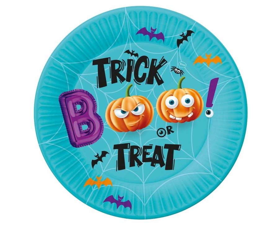 Popierinės lėkštutės "Trick or treat" helovynui 18 cm, 6 pcs