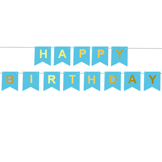 Popierinė vėliavėlių girlianda "Happy birthday " melsva, 190x20cm