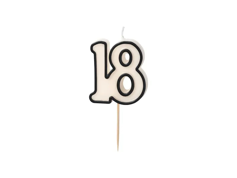 Žvakutė skaičius "18" ( juoda,balta 5,5 cm)
