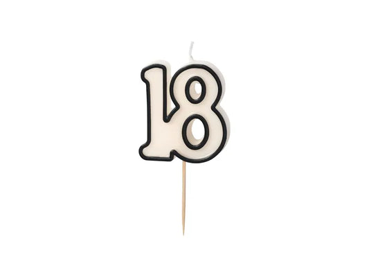 Žvakutė skaičius "18" ( juoda,balta 5,5 cm)